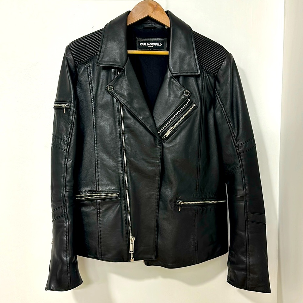 KARL LAGERFELD 100% LEATHER BLACK JACKET